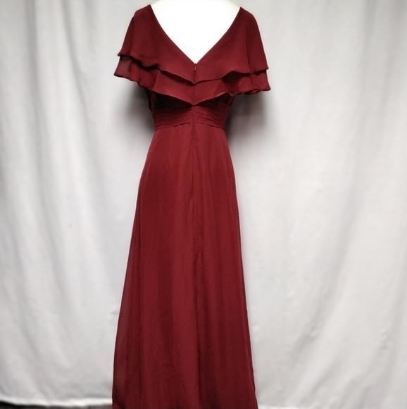 JJs House. NWT. Burgundy Full Length Chiffon Bridesmaid/Mother Bride Dress.  8. - Picture 13 of 15